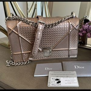 Dior Metallic Patent Micro Cannage Medium Diorama Flap Bag Silver 